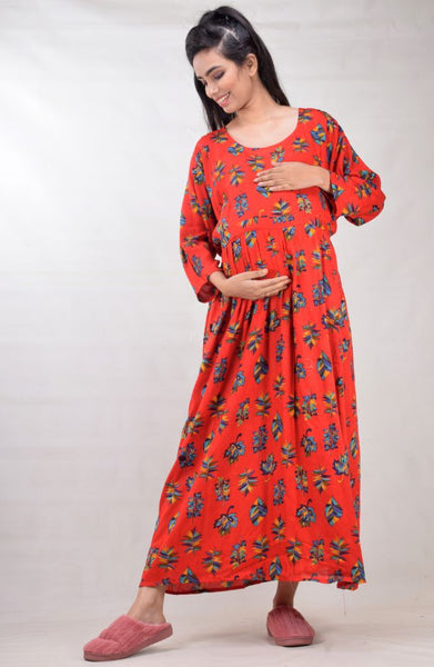 CLYMAA Woman Rayon Cotton Maternity Gown/Maternity wear/Feeding gown Sizes L to 3XL (FEEDINGR2126003RD)