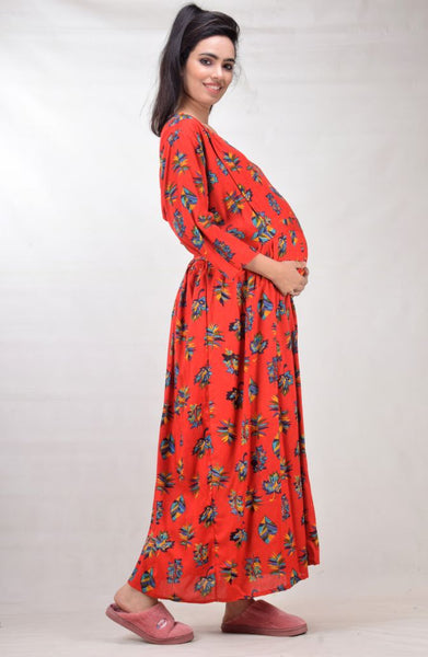 CLYMAA Woman Rayon Cotton Maternity Gown/Maternity wear/Feeding gown Sizes L to 3XL (FEEDINGR2126003RD)