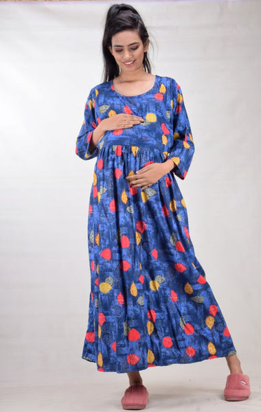 CLYMAA Woman Rayon Cotton Maternity Gown/Maternity wear/Feeding gown Sizes L to 3XL (FEEDINGR2126004BL)