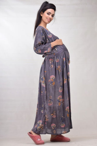 CLYMAA Woman Rayon Cotton Maternity Gown/Maternity wear/Feeding gown Sizes L to 3XL (FEEDINGR2126005GY)