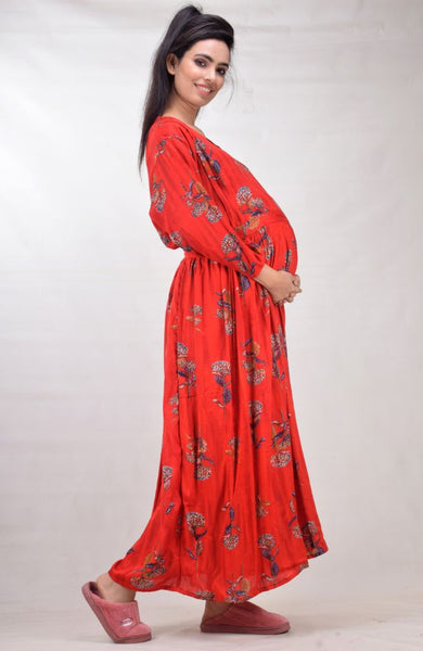 CLYMAA Woman Rayon Cotton Maternity Gown/Maternity wear/Feeding gown Sizes L to 3XL (FEEDINGR2126005RD)