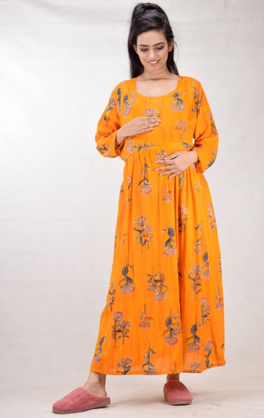 CLYMAA Woman Rayon Cotton Maternity Gown/Maternity wear/Feeding gown Sizes L to 3XL (FEEDINGR2126005Y)