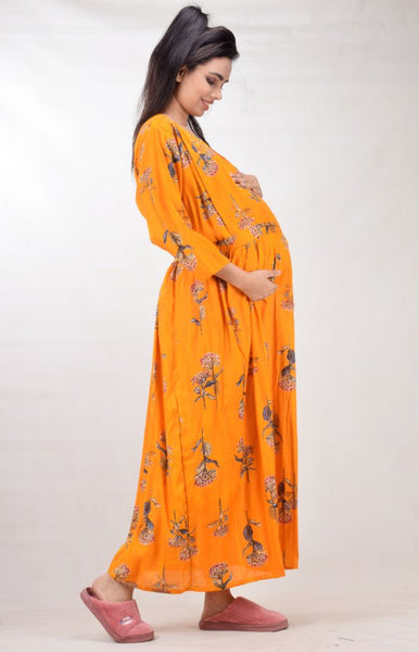 CLYMAA Woman Rayon Cotton Maternity Gown/Maternity wear/Feeding gown Sizes L to 3XL (FEEDINGR2126005Y)