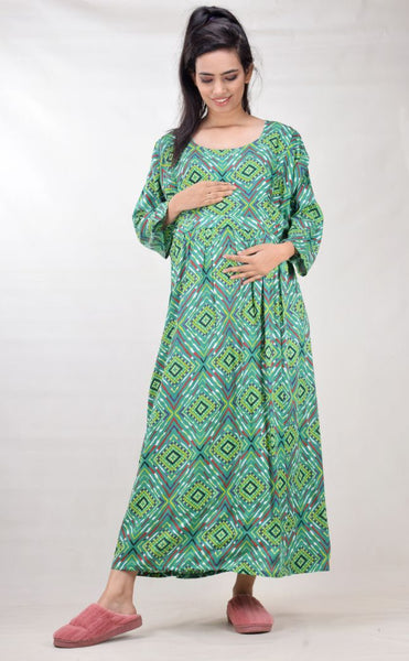 CLYMAA Woman Rayon Cotton Maternity Gown/Maternity wear/Feeding gown Sizes L to 3XL (FEEDINGR2126006G)