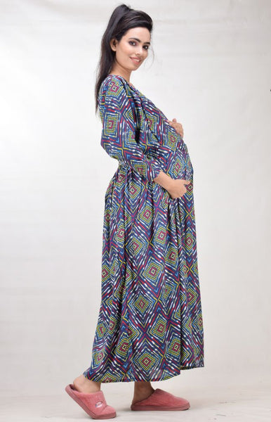 CLYMAA Woman Rayon Cotton Maternity Gown/Maternity wear/Feeding gown Sizes L to 3XL (FEEDINGR2126006NVY)