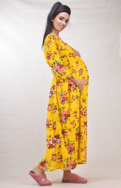 CLYMAA Woman Rayon Cotton Maternity Gown/Maternity wear/Feeding gown Sizes L to 3XL (FEEDINGR2126007Y)