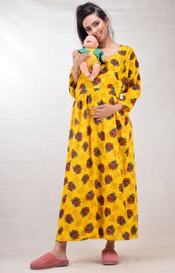 CLYMAA Woman Rayon Cotton Maternity Gown/Maternity wear/Feeding gown Sizes L to 3XL (FEEDINGR2126008Y)