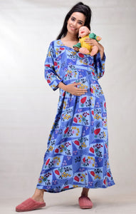 CLYMAA Woman Rayon Cotton Maternity Gown/Maternity wear/Feeding gown Sizes L to 3XL (FEEDINGR2126009BL)