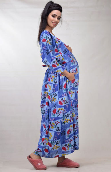 CLYMAA Woman Rayon Cotton Maternity Gown/Maternity wear/Feeding gown Sizes L to 3XL (FEEDINGR2126009BL)