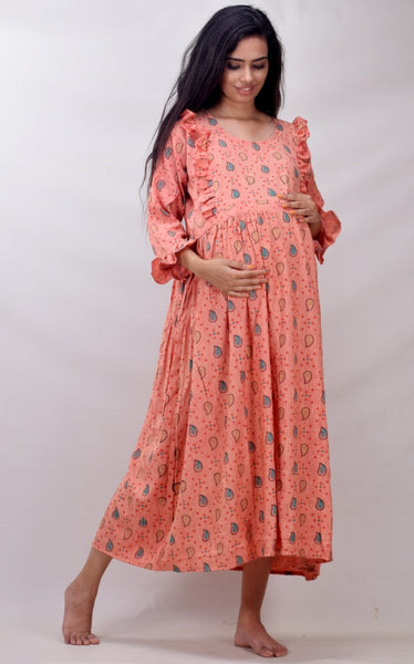 CLYMAA Woman Mix Cotton Maternity gown / Feeding Gown