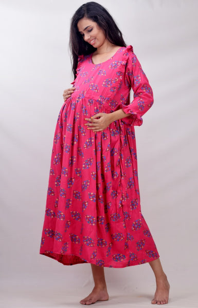 CLYMAA Woman Mix Cotton Maternity gown / Feeding Gown