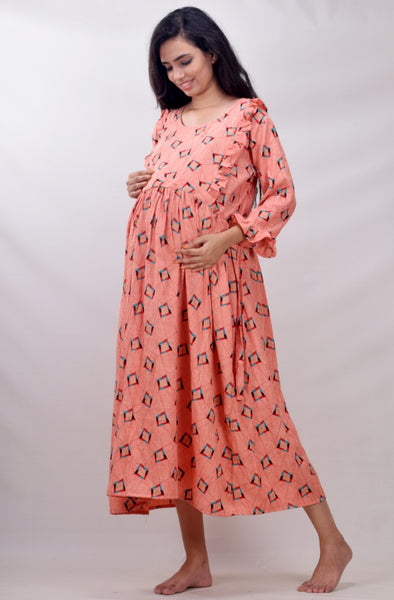 CLYMAA Woman Mix Cotton Maternity gown / Feeding Gown
