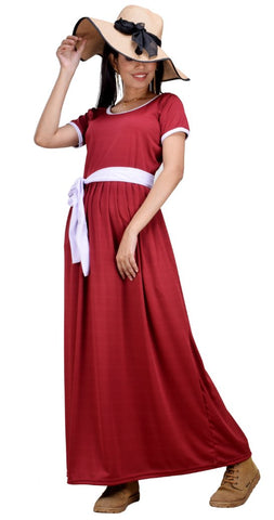 CLYMAA Women Stylish Stretchable Maxi-Length Gown with Belt in Solid Color M to 4XL  (GPSD221600MR)