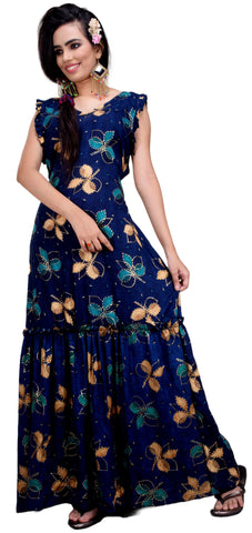 Clymaa Women's Printed Sleeveless Long Gown (GR2228001NV)