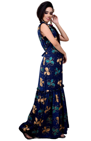 Clymaa Women's Printed Sleeveless Long Gown (GR2228001NV)