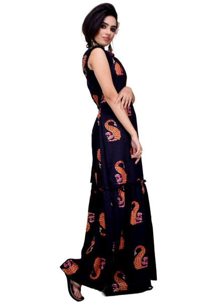 Clymaa Women's Printed Sleeveless Long Gown (GR2228003NV)