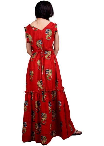 Clymaa Women's Printed Sleeveless Long Gown (GR2228003RD)