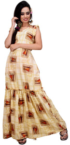 Clymaa Women's Printed Sleeveless Long Gown (GR2228005BG)