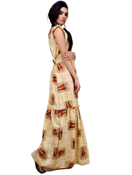 Clymaa Women's Printed Sleeveless Long Gown (GR2228005BG)