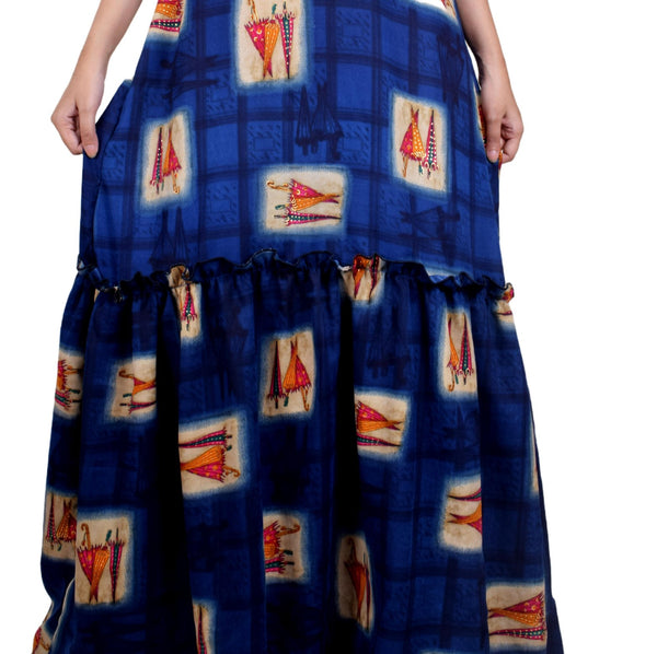 Clymaa Women's Printed Sleeveless Long Gown (GR2228005NV)