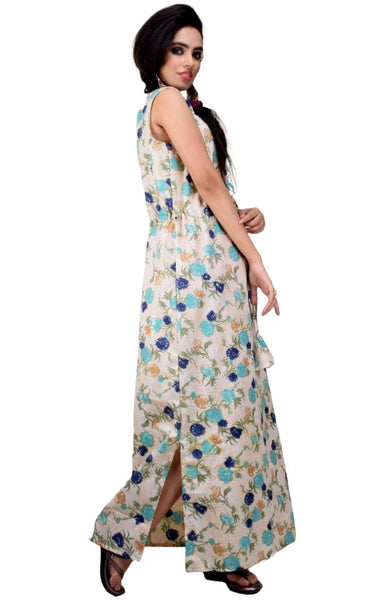 Clymaa Women's Printed Sleeveless Long Gown (GRBBOW2125001WSG)