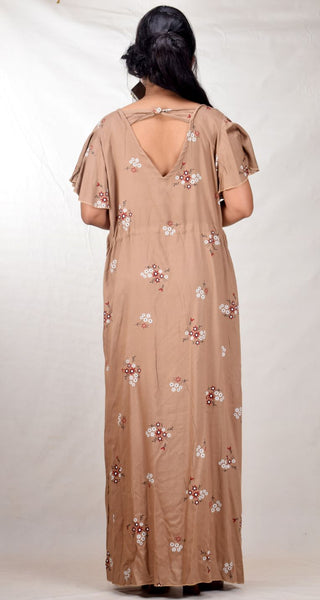 CLYMAA Women's Stylish Gown Dress with Frill Sleeves(GRHFBW2125001BGXL)