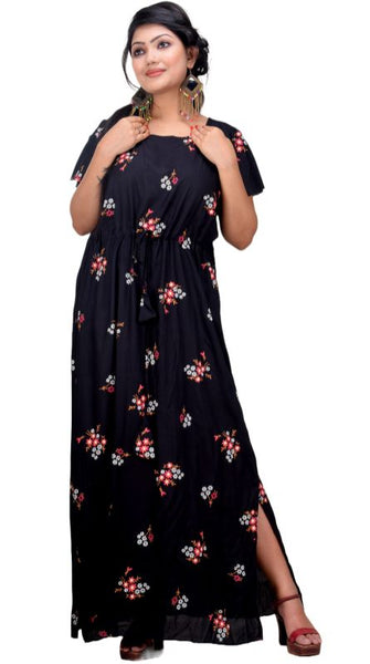 CLYMAA Women's Stylish Gown Dress with Frill Sleeves(GRHFBW2125001BKXL)
