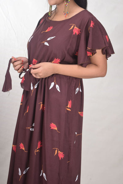 CLYMAA Women's Stylish Gown Dress with Frill Sleeves(GRHFBW2125002COFFEEXL)