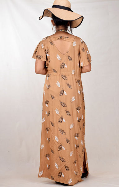 CLYMAA Women's Stylish Gown Dress with Frill Sleeves(GRHFBW2125007BG)