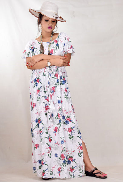 CLYMAA Women's Stylish Gown Dress with Frill Sleeves(GRHFBW2125008WMR)