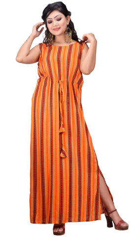 CLYMAA Women's Sleeveless Back Bow Stylish Gown Dress (GRSLBW2125003ORL)