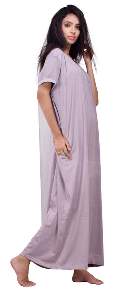 Summer Special Half sleeves front open Hosiery cotton multi purpose nightgown (Grey Color)