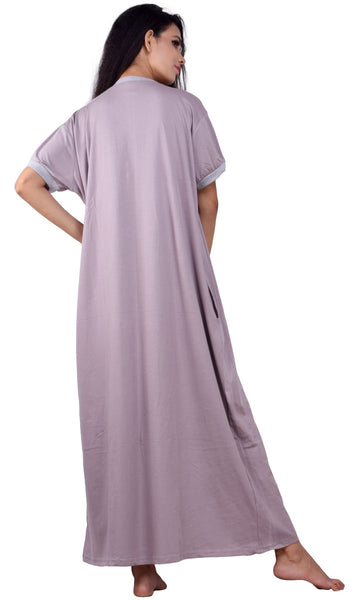 Summer Special Half sleeves front open Hosiery cotton multi purpose nightgown (Grey Color)