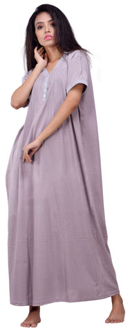 Summer Special Half sleeves front open Hosiery cotton multi purpose nightgown (Grey Color)