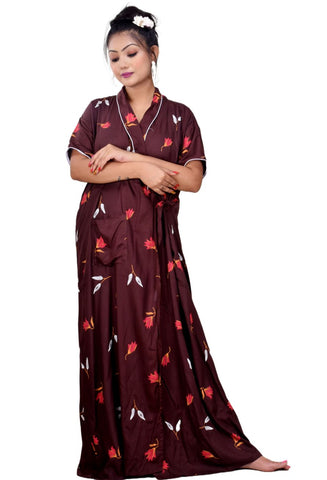 CLYMAA Women's Rayon Half Sleeves XXL Size Robe/House Coat/Night Gown/ Maternity Gown (HCR2121002COFFEEXXL)