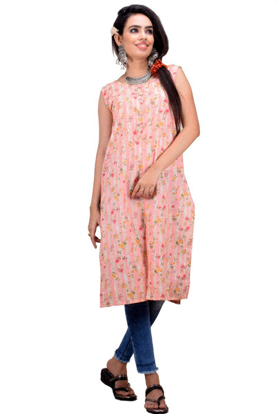 CLYMAA® Women's Pure Cotton Sleveless Kurti (KCFS22158002CR)