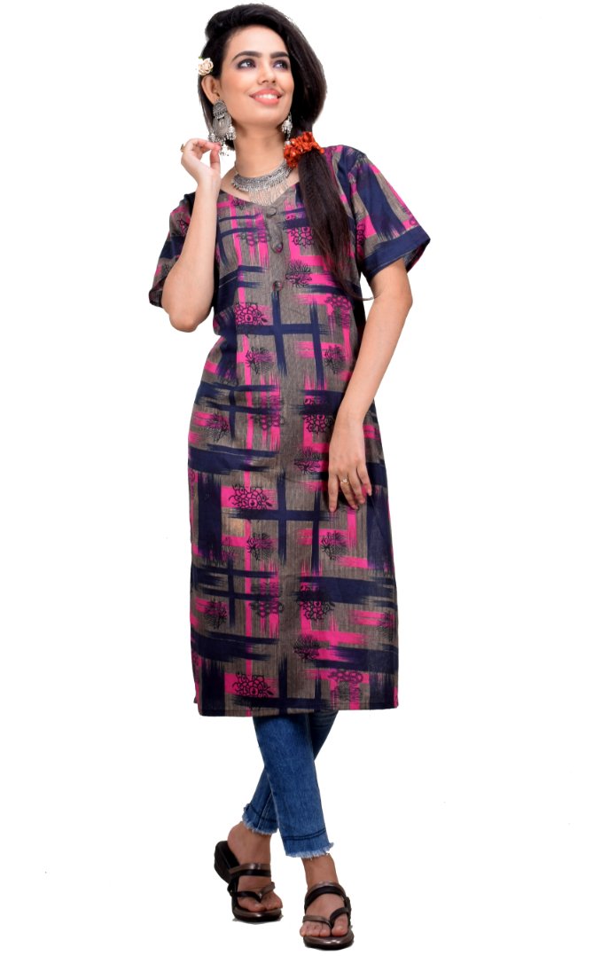 CLYMAA®Women's Pure Cotton Printed Half Sleeve Straight Kurti  (KCR221152001PK)