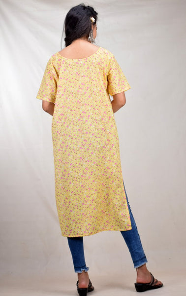 CLYMAA® Women's Pure Cotton Printed Half Sleeve Straight Kurti  (KCR221152003Y)