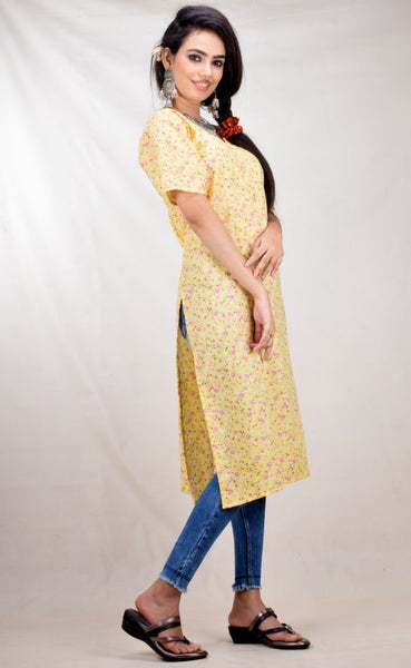 CLYMAA® Women's Pure Cotton Printed Half Sleeve Straight Kurti  (KCR221152003Y)