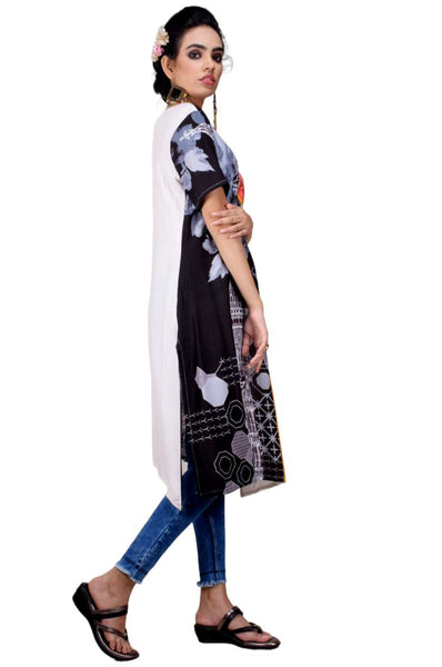 Clymaa Women's  Full Length Half Sleeve Rayon Kurti (KCR221152004BK)