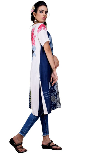 Clymaa Women's  Full Length Half Sleeve Rayon Kurti (KCR221152004NV)