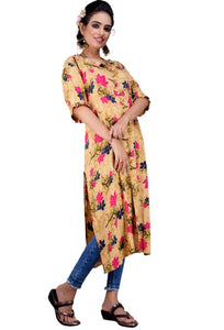 Clymaa Women's  Full Length Half Sleeve Rayon Kurti (KR2223001BGPKXXL)