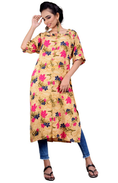 Clymaa Women's  Full Length Half Sleeve Rayon Kurti (KR2223001BGPKXXL)