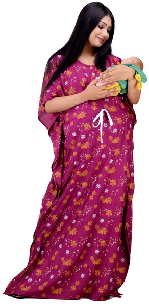 CLYMAA Women Long FREE Size Maternity Kaftan/Kaftan Nighty/ Beach Kaftan (Fit L to 3XL Size)