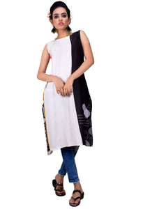 Clymaa Women's  Full Length Sleeveless Rayon Kurti (KRFS22175004BK)