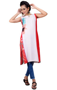 Clymaa Women's  Full Length Sleeveless Rayon Kurti (KRFS22175004RD)