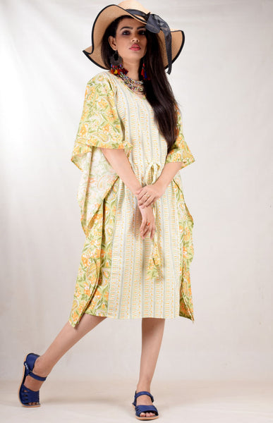 CLYMAA Women's Pure Cotton Midi Length  Kaftan/ Kaftan Kurti/ Short Kaftan