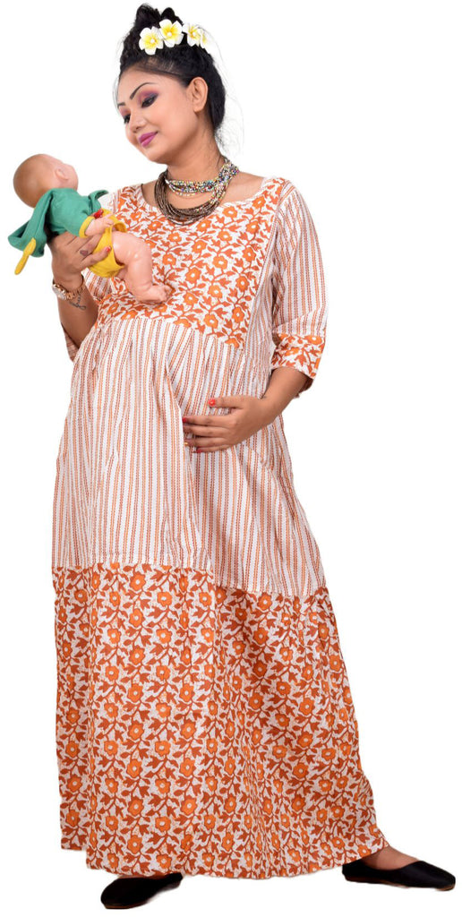 Buy Negen Cotton Calf Length Maternity Dresses for Women with Feeding Zip -  Floral Green Breastfeeding Maternity Gown Kurti for Pregnant Women -  Nursing Pre and Post Pregnancy Wear Medium at Amazon.in