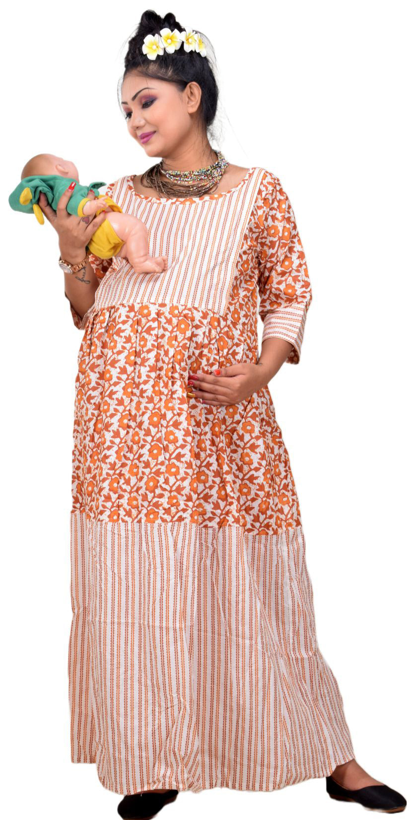 Buy RATAN Women's Cotton Maternity Feeding Gown with Zippers. Printed  Stylish Comfortable Kurti for Woman with Zip (Pink) at Amazon.in