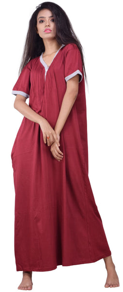 Summer Special Half sleeves front open Hosiery cotton multi purpose nightgown ( Maroon Color )